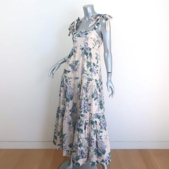 Zimmermann Cassia Tie-Strap Maxi Dress Light Pink Floral Print Cotton Size 1 - Picture 3 of 10